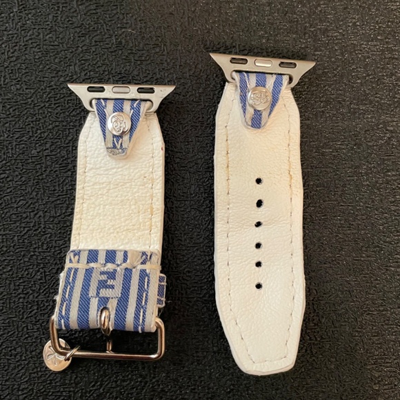 Upcycled Fendi blue pinstriped Apple Watch band size 1 - Picture 3 of 3